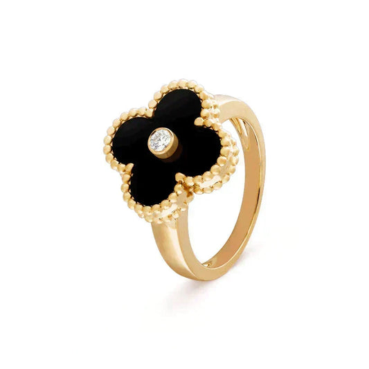 [⭐Hinora Jewelry]CLOVER ONYX RING GOLD DIAMOND