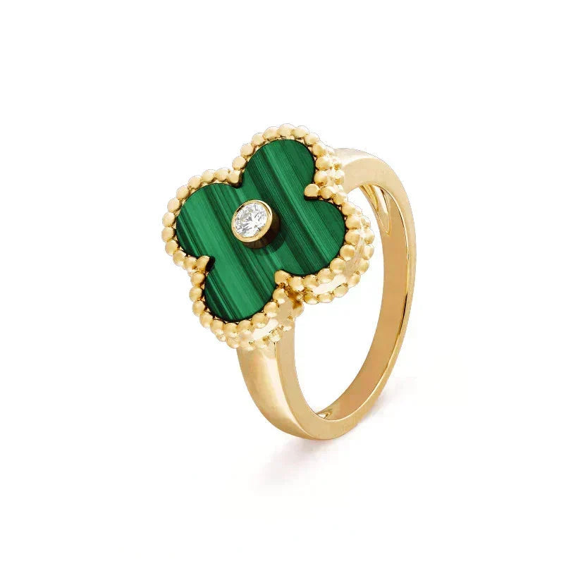 [⭐Hinora Jewelry]CLOVER MALACHITE RING GOLD DIAMOND